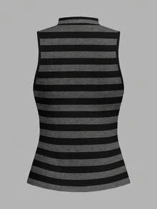 Attitoon Áo liền thân không tay cổ đứng in sọc đen xám phong cách tối giản thường ngày dành cho nữ, phù hợp cho mùa xuân/hè, phong cách cổ điển retro, phong cách nghỉ dưỡng thường ngày, phong cách gợi cảm, dễ thương, Y2K, Coconut Girl, Boho, kỳ nghỉ xuân, sẵn sàng cho bữa brunch, màu xanh nhạt, chuyến đi chơi của các cô gái, phong cách bãi biển neon, Bohemian, Hippie, lễ hội âm nhạc, mùa hè - Nhiều màu - Xem 3