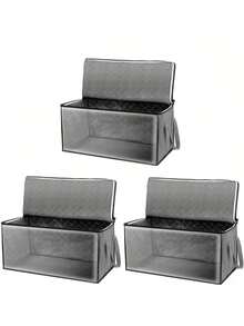 3 PIEZAS Caja de almacenamiento plegable con ventana transparente y asa resistente, organizador de tela plegable para ropa, ropa de cama, almohadas, mantas, juguetes, gran capacidad para armario, dormitorio, hogar, diseño apilable duradero - Multicolor - Ver 6