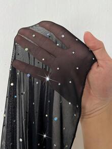 Viva Relle Plus Size Women's Sequin Glitter Shiny Mesh High Stretch Party Dress A-Line Outgoing Party Dress, Suitable For Valentine's Day - Black - View 6