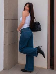 Hitanina Women's Light-Colored Casual Denim Jeans - Medium Wash - View 3