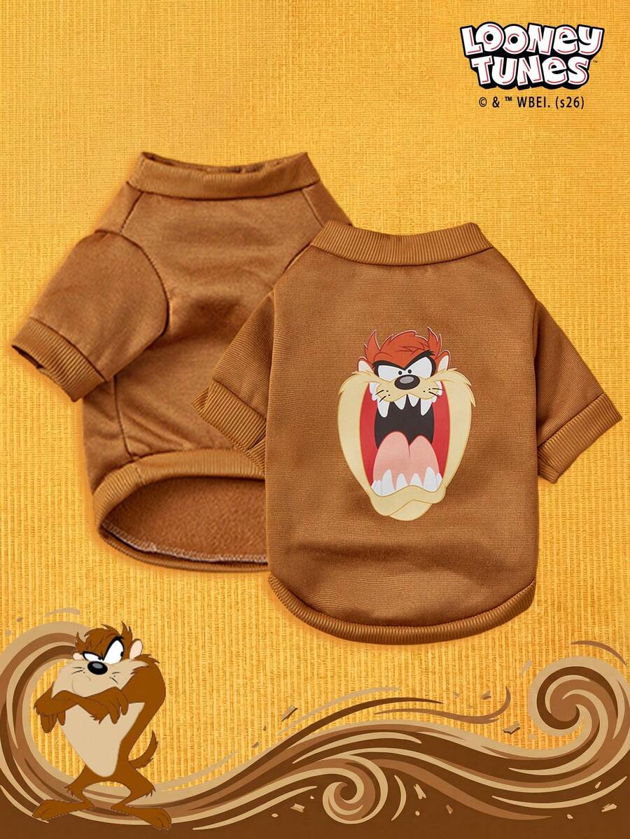 LOONEY TUNES X PETSIN 1 Demon Face Printed Pet Without Hat, Brown Autumn And Winter Thick Warm Pet Suit - Multicolor - View 1