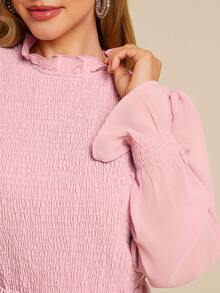 Amorya Women's Elegant New Ruffle Trim Loose Blouse, Versatile Casual Shirtcarnival Costume Women Valentine's Day  Summer Outfits  Vacation Outfits Women  Carnival Costume Pink Blouse - Pink - View 4