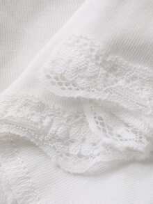 DAZY Women's Lace Patchwork Fitted Long Sleeve Button Front T-Shirt Y2k Spring - White - View 9