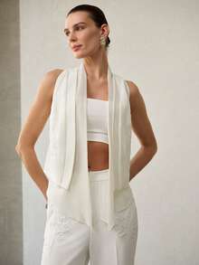 MOTF PREMIUM 女士花卉刺绣无袖开衫，春夏款 - 米色 - 查看 5