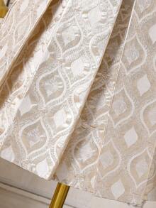 Tween Girls Elegant Ladylike Evening Banquet Solemn Mesh Collar Beaded 3D Flower Sleeveless White Top + Gold Mid-Length Skirt Vest Suit - White - View 7