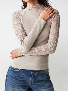 Bohemela 休闲针织长袖修身女式上衣 - 杏色 - 查看 3