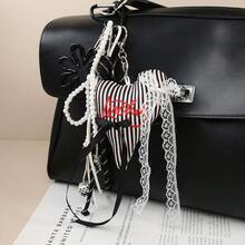Joivida 1Pc Lace Bow Pearl Chain Bag Charm – Sweet Embroidered Letter Heart Keychain For Women - Multicolor - View 5