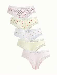 Bonmuse 5pcs/Pack Women's Sexy Lace Patchwork Seamless Low-Rise Thong Panties, Soft, Comfortable, Breathable, Suitable For Yoga, Sports And Daily Wear - Multicolor - View 3