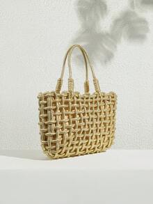 SHECARRY Women's Casual Versatile Commuter Woven Tote Bag - Gold - View 2