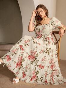 Roveilla 大码女装春夏新款印花方领短袖系带A字连衣裙 - 彩色 - 查看 7