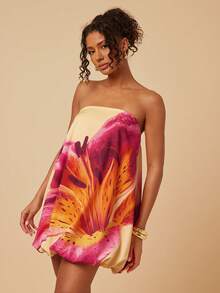 Travachic 女士碎花抹胸泡泡裙，性感海滩度假风，夏季 - 彩色 - 查看 7