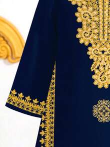 Elegant Vintage Burgundy Lace Print Dress For Young Girls, Suitable For Spring/Summer, Festive Occasions - White - View 6