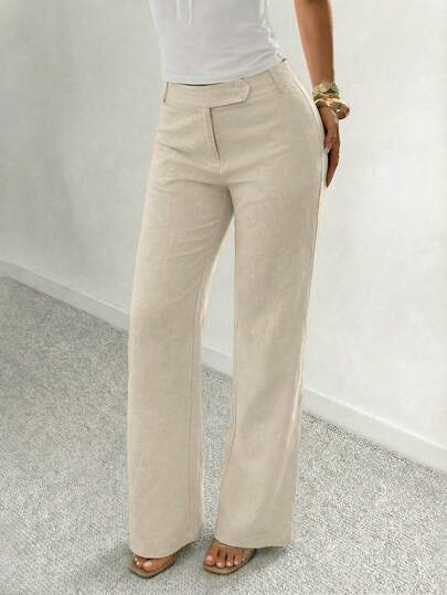 SHEIN SXY Linne Casual/Affärsbyxor med lös midja och vida ben