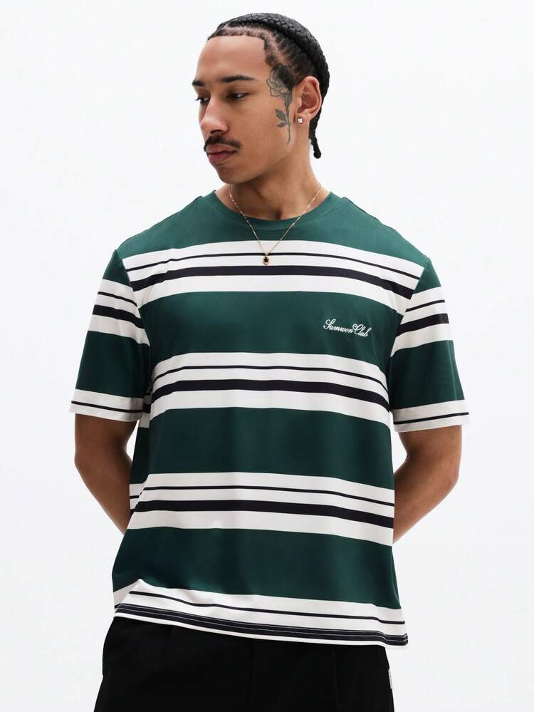 Horizontal Striped Crew Neck T-Shirt With Script Logo