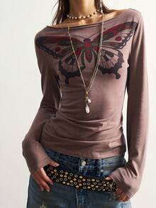 Bohemela Áo thun nữ phong cách Boho họa tiết lễ hội ngày Valentine, cổ tròn, tay dài, dáng rộng, chất liệu dệt kim, phối nhiều mảnh, kiểu dáng thường ngày. - Màu xanh lam - Xem 5