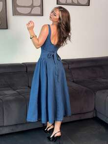 Jeta Ari Women Sleeveless Denim Casual Dress, Summer - Blue - View 5