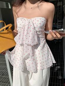 Cévolie 女士夏季休闲波点系带抹胸上衣 - 彩色 - 查看 7