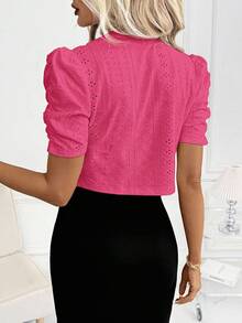 SHEIN Clasi Giacca corta elegante da donna in pizzo bianco con maniche corte e apertura frontale, adatta per l'autunno/inverno - Fucsia - Visualizzare 2