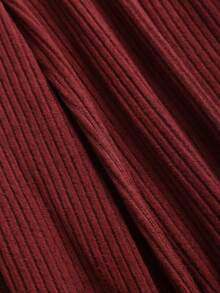 Sweetra Women's New Spring/Autumn/Winter Casual, Home, Office, Solid Color Plush Ribbed Open Front  Ruched Design Adjustable Waistband 2-Piece Set - Burgundy - View 5