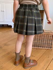 DAZY 少女格子印花高腰休闲百搭迷你裙 - 棕色 - 查看 3