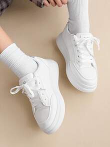 CUCCOO EASI 2026新款春秋时尚休闲百搭厚底系带白色厚底运动鞋，防水，女式运动鞋 - 灰色 - 查看 9