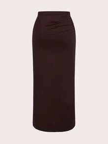 SHEIN Essnce Plsize Women's Casual Two Pieces Set, Knitted Suit, Jumpsuit And Skirt Summer Clothing,Black Formal Dress Women,Bandage Outfits For - Coffee Brown - View 6