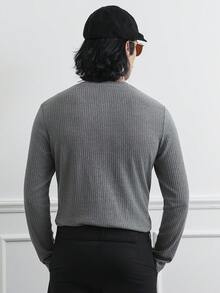 HUEFORM 男士休闲纯色半开襟T恤 - 淺灰色 - 查看 2