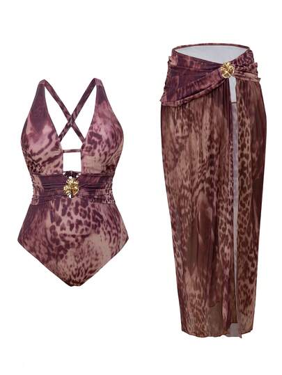 Swim Oasis Plus Size Women Tie-Dye Print 2-Piece Bikini Swimsuit With Cover-Up Dress