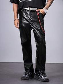 Manfinity VCAY Men's Matte Elastic Leather Pants - Black - View 3