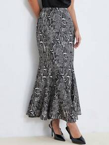 Aveloria Modichic Falda con estampado de piel de serpiente y bajo de sirena, acentúa las curvas seductoras, adecuada para fiestas de noche, con un aspecto vintage pero llamativo - Multicolor - Ver 1