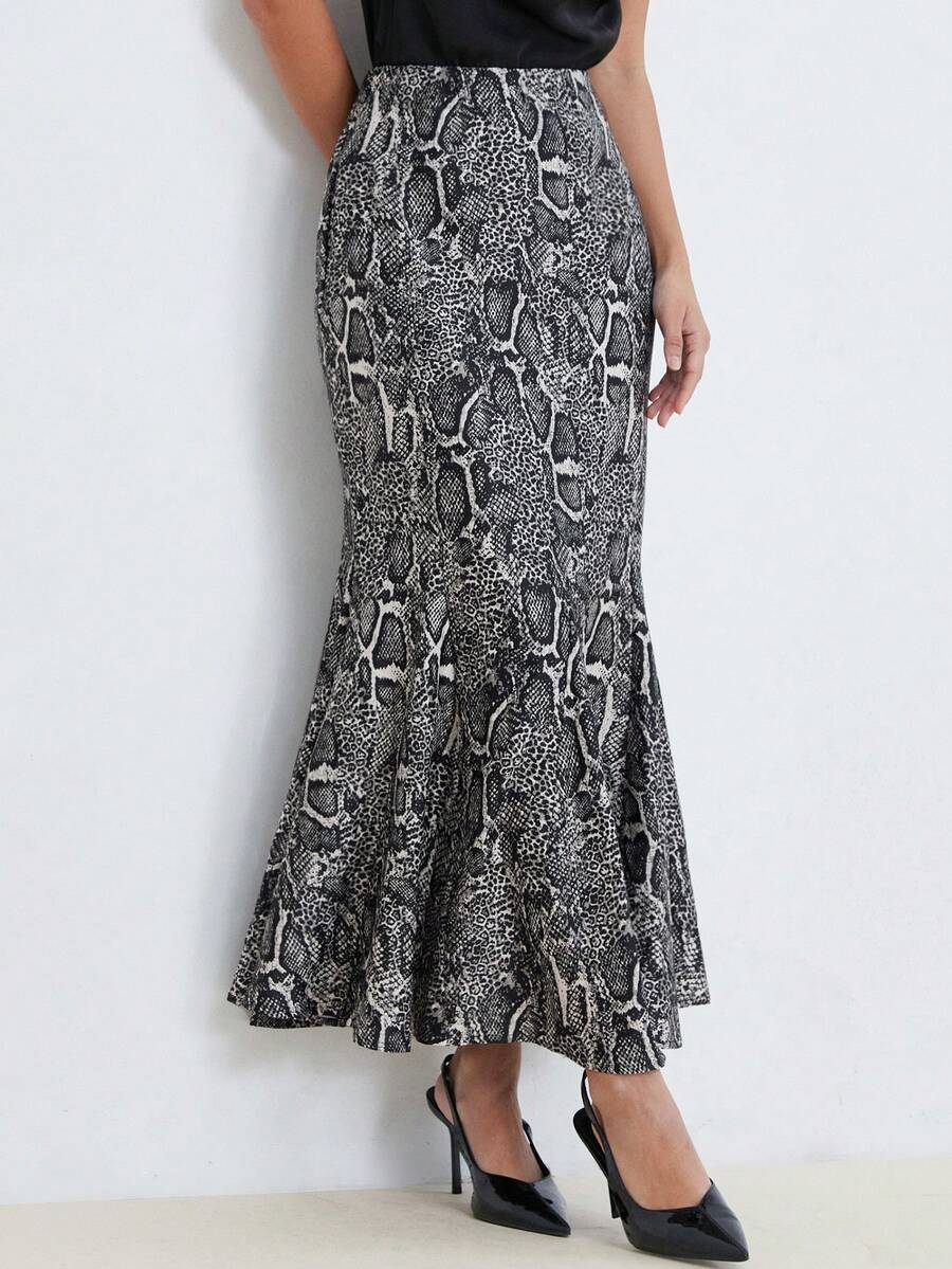 Aveloria Modichic Falda con estampado de piel de serpiente y bajo de sirena, acentúa las curvas seductoras, adecuada para fiestas de noche, con un aspecto vintage pero llamativo - Multicolor - Ver 1