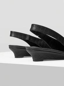 MOTF PREMIUM FASHIONABLE CROCODILE PATTERN PU LEATHER POINTED TOE BUCKLE WEDGE HEELS SLINGBACKS PUMPS FOR WORK & COMMUTE - Black - View 5