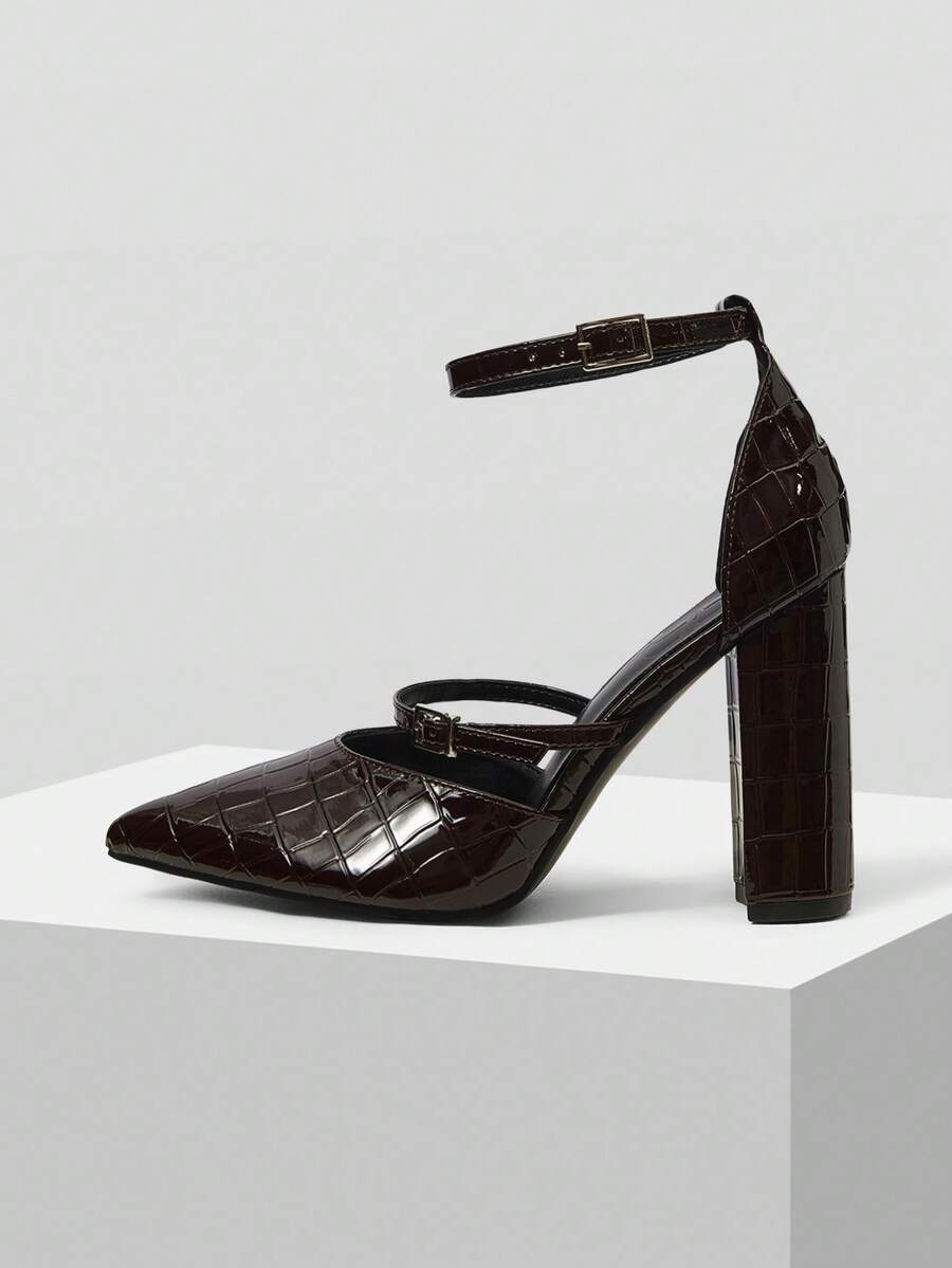 CUCCOO BIZCHIC Giày cao gót quai đính đá lấp lánh dành cho nữ, kiểu dáng thanh lịch công sở, phong cách cổ điển, phù hợp cho mùa xuân, kỳ nghỉ xuân, lễ Phục sinh và Giáng sinh. - Đá màu cà ri đậm PU - Xem 1