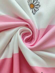 EMERY ROSE Women's Casual Fashion Street Vacation Style Daisy Contrast Stripe Print Short Sleeve T-Shirt - Multicolor - View 3