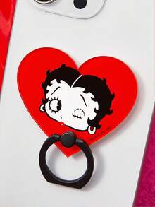 Betty Boop x SHEIN Acrylic Ring Mobile Phone Holder, Desktop Support Bracket Clip Ring Clasp, Strong Adhesive Multi-Functional Ring,Heart,Gift Ideas,Party,Holiday,Valentine's Day - Red - View 6