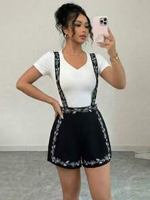 Elenzga Women's Elegant Romantic Adjustable Strap Waist Shorts - Multicolor - View 3