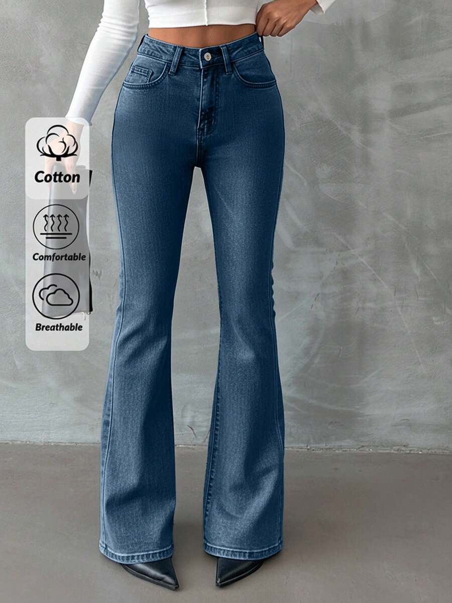 EURMUSE 98% Baumwolle Skinny Flare Jeans mit Reißverschluss PETITE - Blau - Übersicht 1