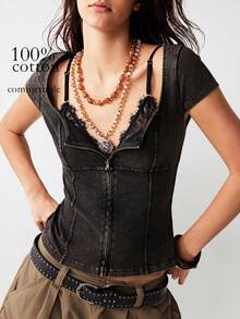 Bohemela 波西米亚风冬/春/夏复古水洗女式衬衫，西部乡村风格音乐会和派对，适合海滩度假、日常穿着、返校、郊游、派对、新年、情人节、狂欢节等场合。 - 黑色 - 查看 2