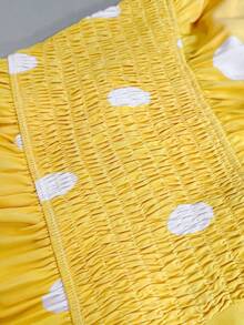 Xyvia Rochie lungă casual cu buline, de primăvară/vară, cu decolteu în V, pentru femei, proaspătă și tinerească, potrivită pentru naveta și întâlniri - Galben de gâscă - Vizualizare 8