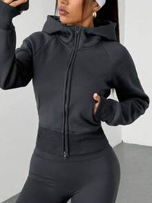 DAZY Women's Hooded Zip-Up Casual Slim Fit Thermal Lined Long Sleeve Sweatshirt Sweatshirt Jacket - Dark Grey - View 6