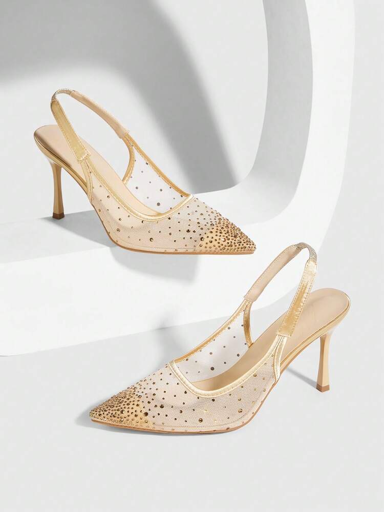 CUCCOO SZL Women's Fashion Pointed Toe Crystal/Rhinestone Satin Party/Evening High Heel Slip-On Pumps Valentine's Day