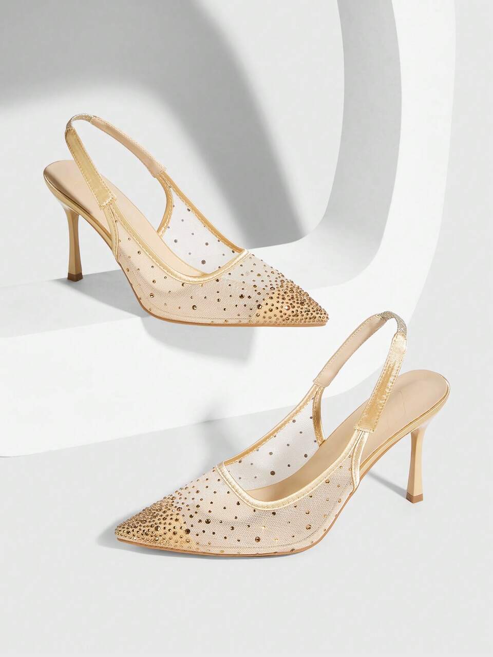 CUCCOO SZL Women's Fashion Pointed Toe Crystal/Rhinestone Satin Party/Evening High Heel Slip-On Pumps Valentine's Day