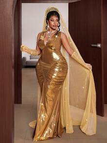 Maweii Plus Size Vintage Palace Style Romantic Long Elegant Dress - Yellow - View 4