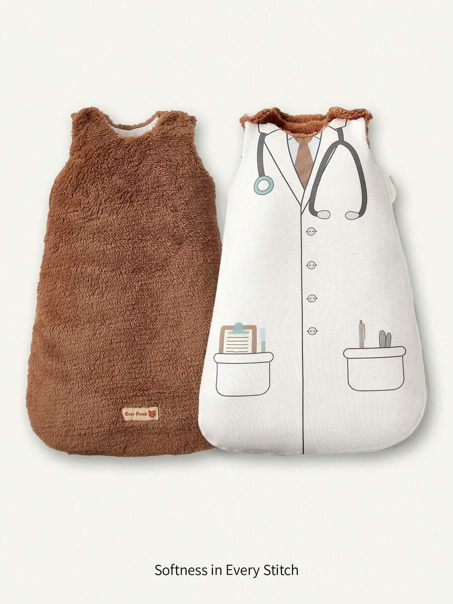 Cozy Pixies 1件 Oeko-Tex认证双面卡通印花婴儿睡袋，柔软绒面，适合秋冬季节，新生儿适用 - 彩色 - 查看 1