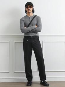 HUEFORM 男士休闲纯色半开襟T恤 - 淺灰色 - 查看 4