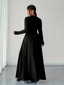 Elenzga Đầm dài tay dáng suông, cổ bẻ xếp ly, tay dài, ôm eo, thanh lịch dành cho nữ cỡ lớn, thích hợp cho mùa xuân/hè. Phù hợp cho các buổi gặp gỡ thường ngày, hẹn hò lãng mạn, dạo phố, phong cách sang trọng, tối giản, thời trang cỡ lớn. - màu đen - Xem 2