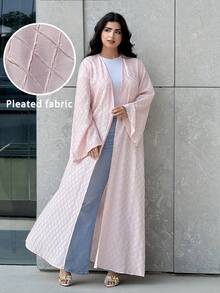 Yasmyna Áo Abaya Ả Rập dáng rộng, tay loe, màu trơn dành cho nữ - Hồng - Xem 1