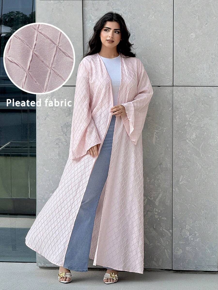 Yasmyna Áo Abaya Ả Rập dáng rộng, tay loe, màu trơn dành cho nữ - Hồng - Xem 1