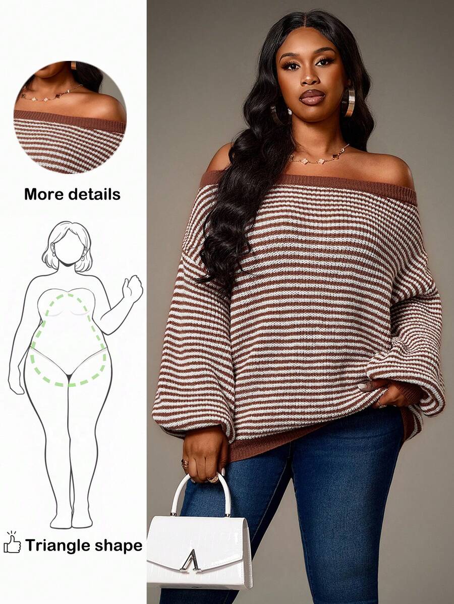 Truni Sweater Pullover Bermotif Berongga Ukuran Besar untuk Wanita, Pakaian Kasual untuk Liburan, Atasan Musim Gugur Bergaya Pedesaan, Untuk Bentuk Tubuh Pir & Segitiga - MultiWarna - View 1