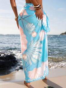 Opulessa Women's Beach Vacation Style Shell Print Twist Front Cover-Up & Skirt Set - Multicolor - View 2